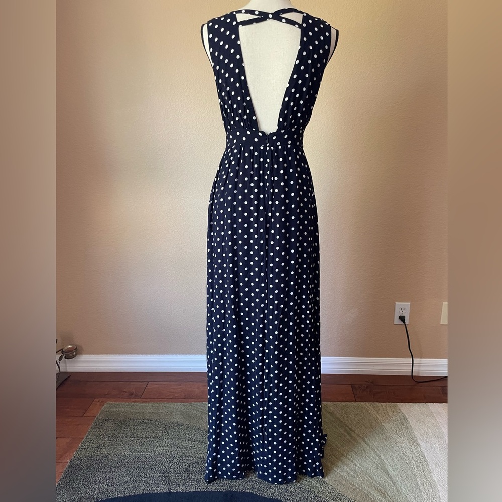 NWT Lucca Couture Polka Dot Maxi Open Back V Neck Dress S/4 Waist 27” - Picture 9 of 11